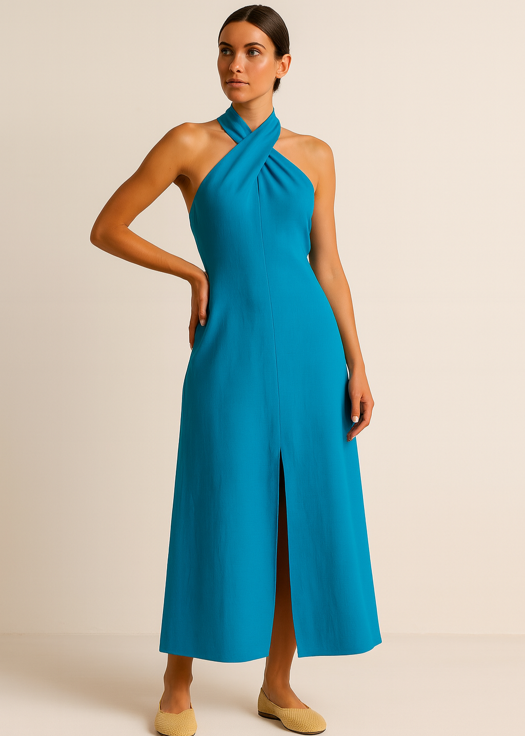 CAPRI BLUE LINEN DRESS