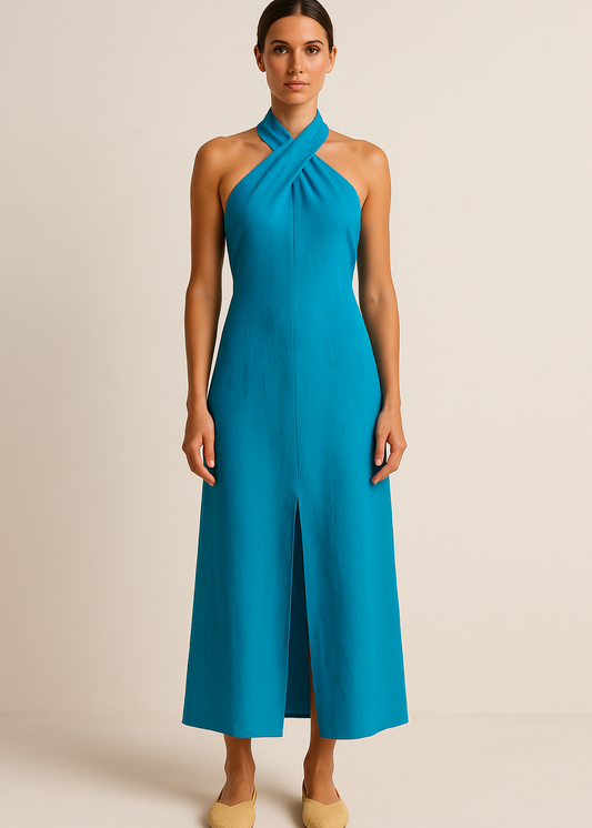CAPRI BLUE LINEN DRESS