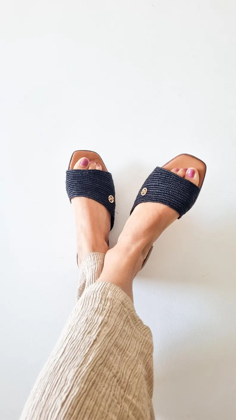 EVE RAFFIA SANDLAS NOIR