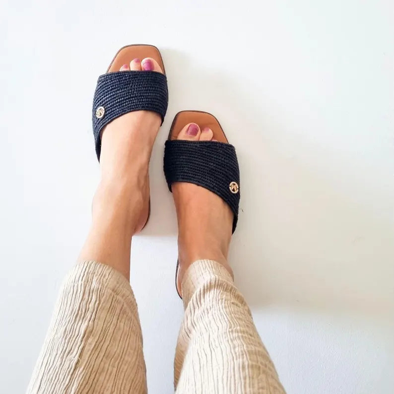 EVE RAFFIA SANDLAS NOIR