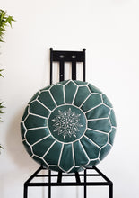 GREEN LEATHER POUF