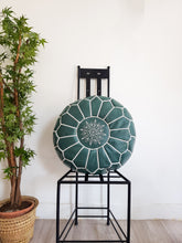 GREEN LEATHER POUF