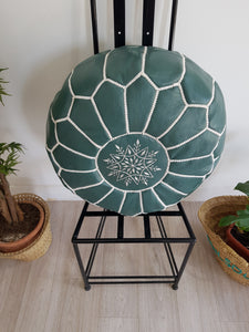 GREEN LEATHER POUF