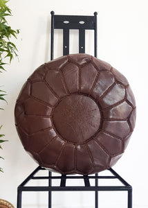 BROWN LEATHER POUF