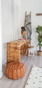 LIGHT BROWN LEATHER POUF