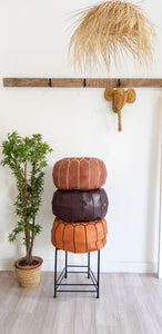 LIGHT BROWN LEATHER POUF
