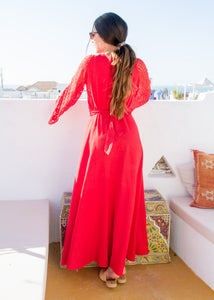 VALENTINA RED LINEN MAXI DRESS - Milsouls